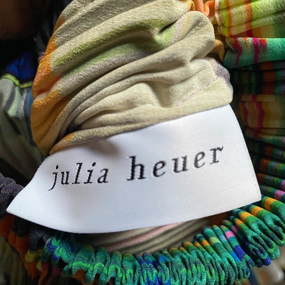 Julia Heuer Crinkle Stretch Pant Bell Wide Leg Rainbow Pride Orange Blue Rave - Picture 6 of 9